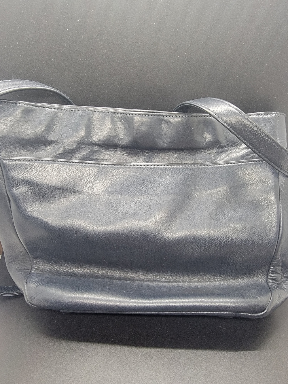 Classic Leather Shoulder Bag - Navy Blue
